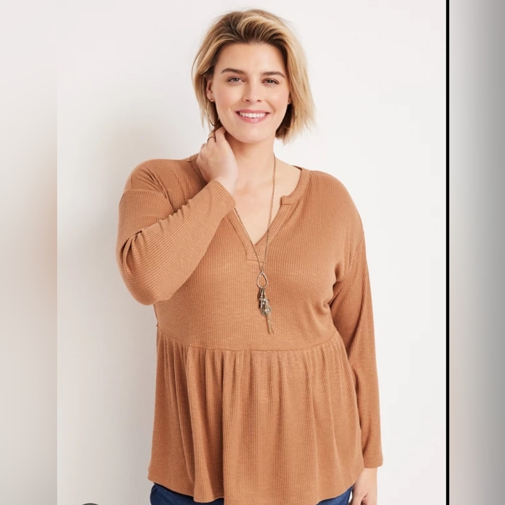 Maurices Brown V-Neck Blouse Relaxed Fit